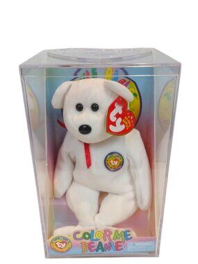Ty Color Me Beanie White Bear Red Ribbon Plush Kit